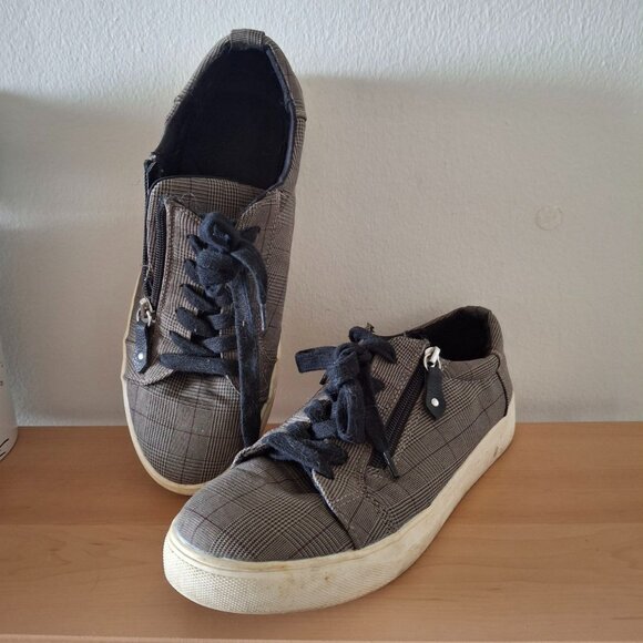 George Umber Plaid Knit Sneakers - Side Zip & Black Laces - Women's Size 9 - Picture 1 of 10